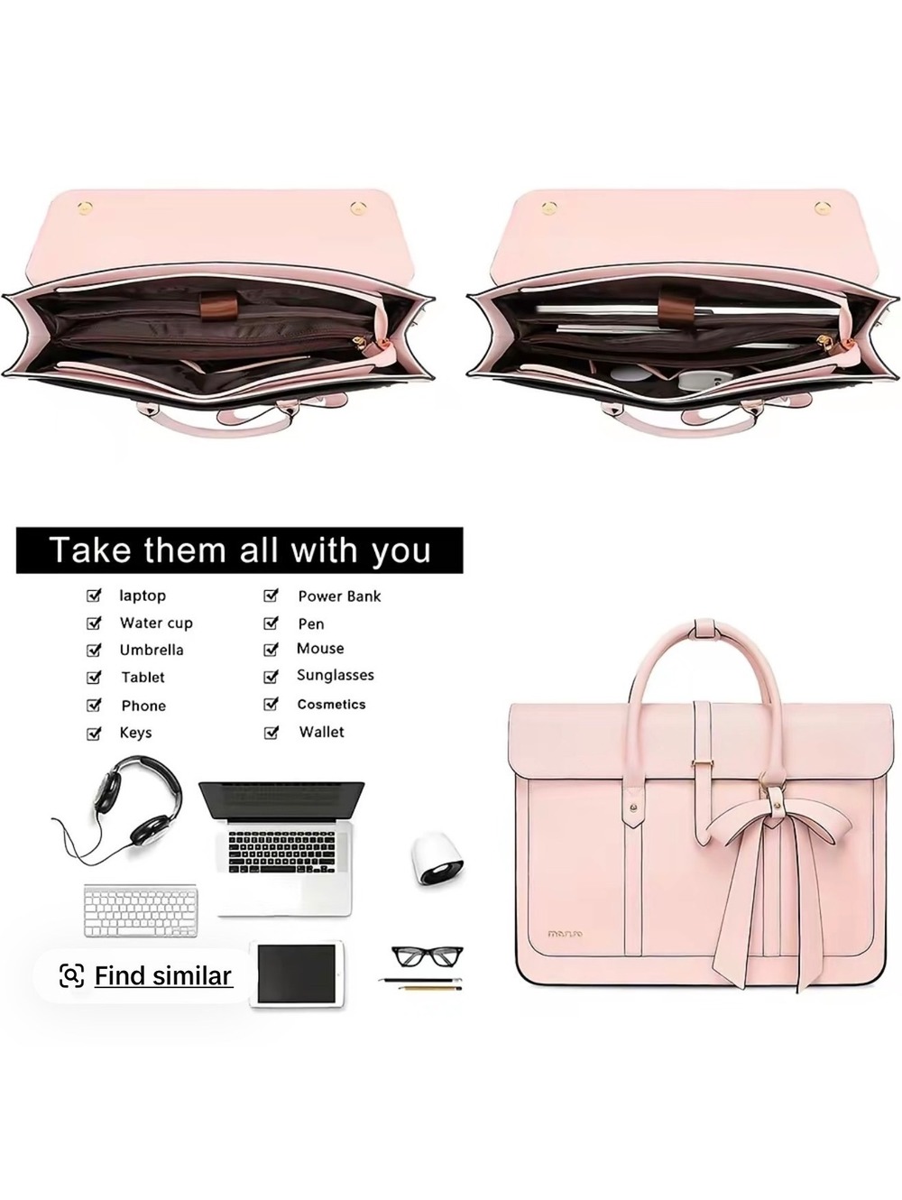 Mosiso Convertible Pink Laptop Bag with Bow Accent